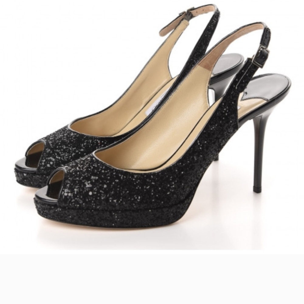 Jimmy Choo Glitter Slingback Peep Toe Pumps